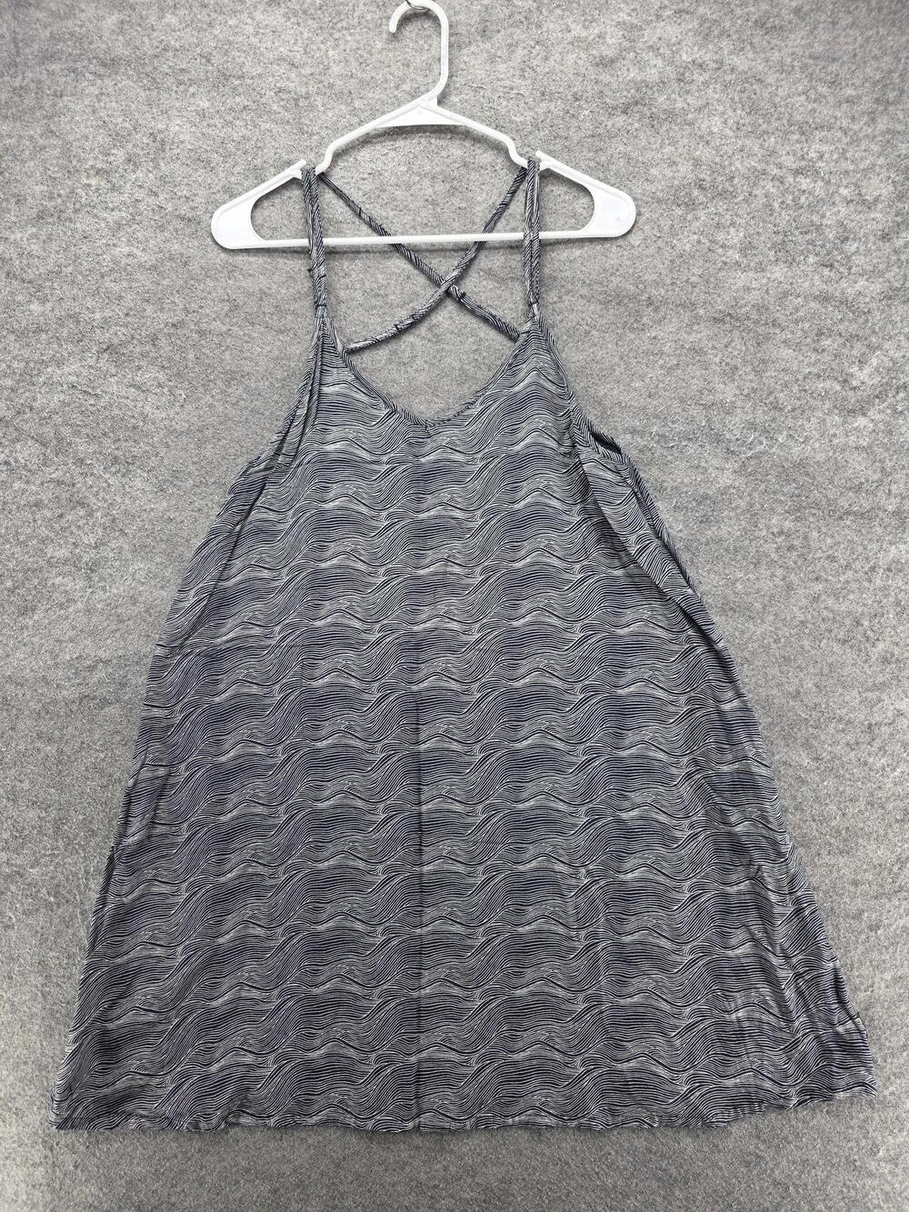 RVCA Dress Womens L Blue Striped Tank Sundress Short V-Neck Strappy Rayon
